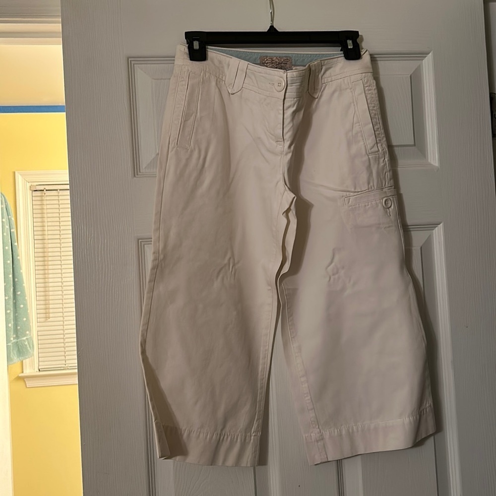 Anthropologie Cream Wide-Leg Capris